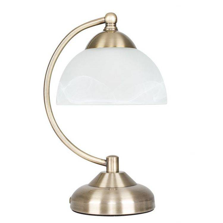 Stamford Antique Brass Crescent Table Lamp Glass Shade - Comet Lighting