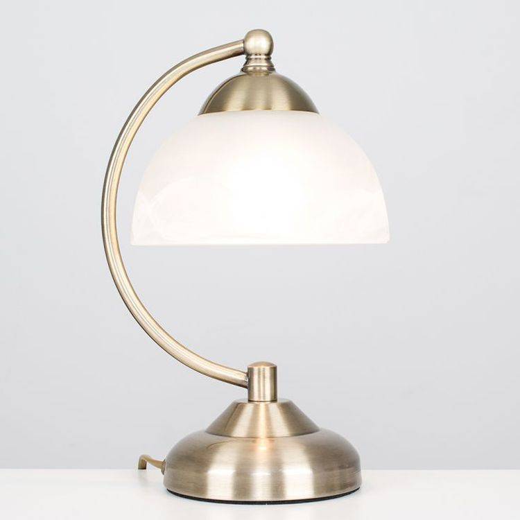 Stamford Antique Brass Crescent Table Lamp Glass Shade - Comet Lighting