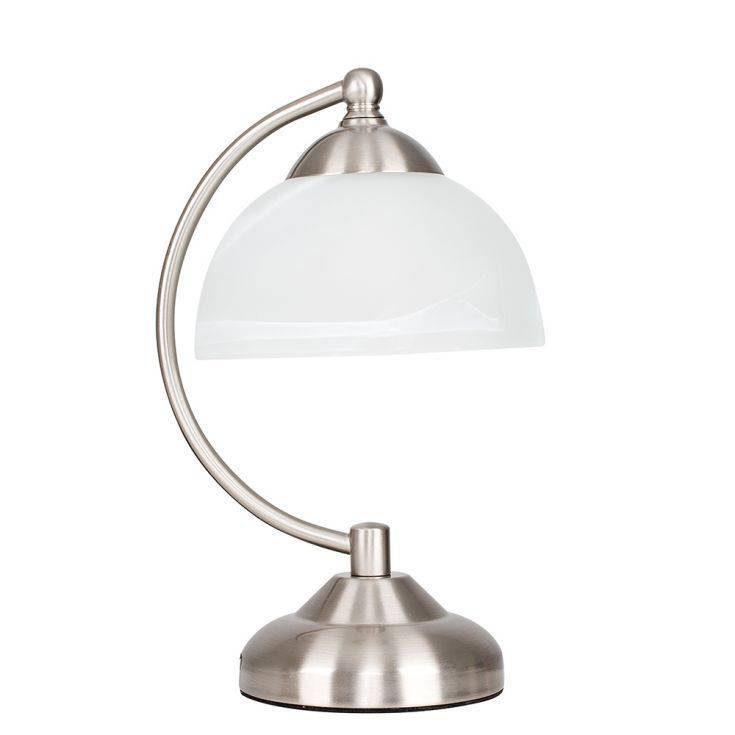 Stamford Satin Nickel Crescent Table Lamp Glass Shade - Comet Lighting