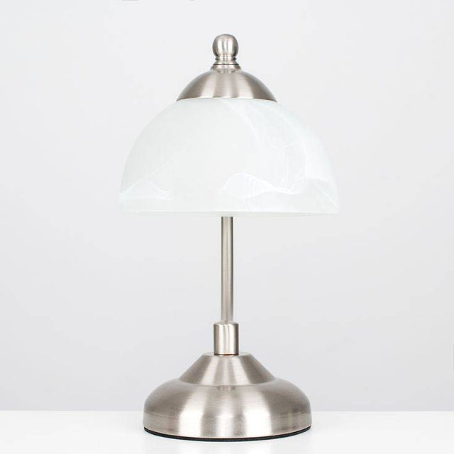 Stamford Satin Nickel Crescent Table Lamp Glass Shade - Comet Lighting