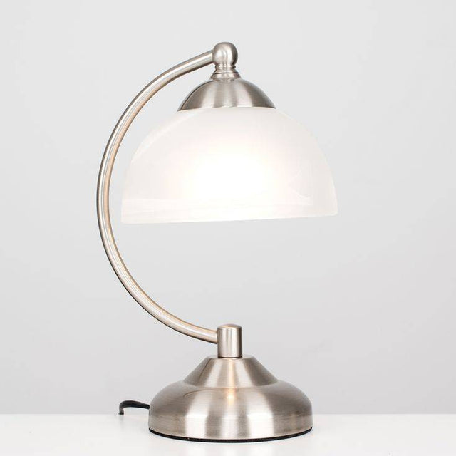 Stamford Satin Nickel Crescent Table Lamp Glass Shade - Comet Lighting