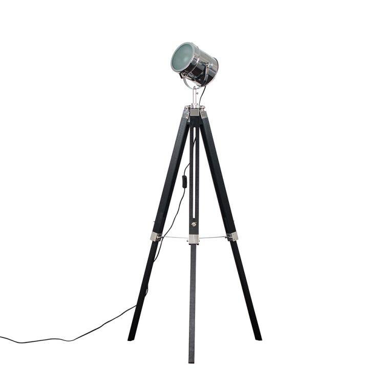 Starboard Spotlight Matt Black And Chrome Tripod Floor Lamp - Comet Lighting