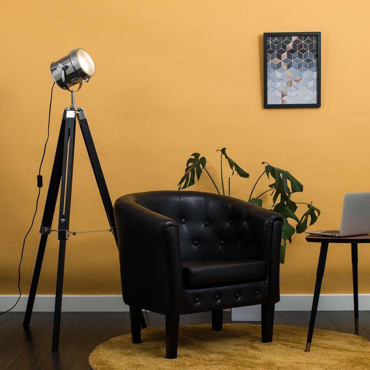 Starboard Spotlight Matt Black And Chrome Tripod Floor Lamp - Comet Lighting