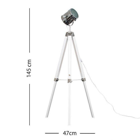 Starboard Spotlight White And Chrome Tripod Floor Lamp - Comet Lighting