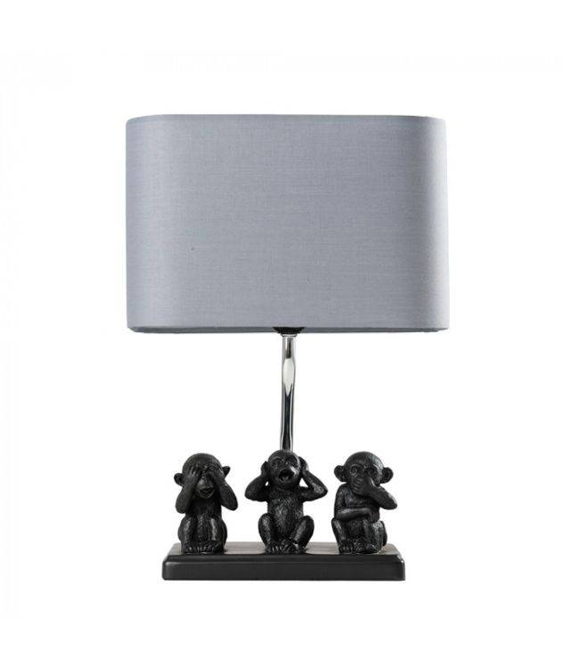 Three Wise Monkeys Table Lamp with Light Grey Shade - Comet Lighting