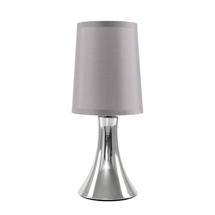 Trumpet Touch Table Lamp Chrome w/ Grey Shade - Comet Lighting