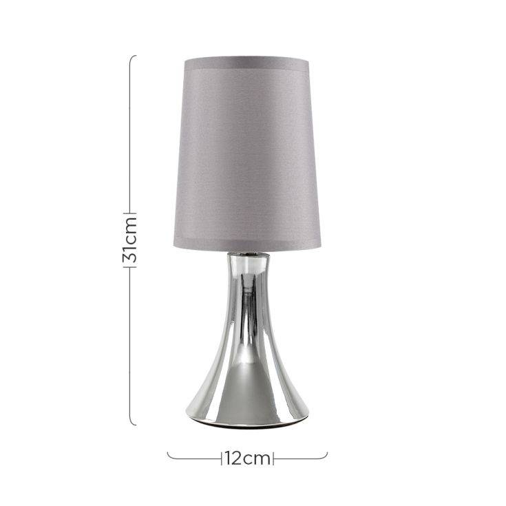 Trumpet Touch Table Lamp Chrome w/ Grey Shade - Comet Lighting