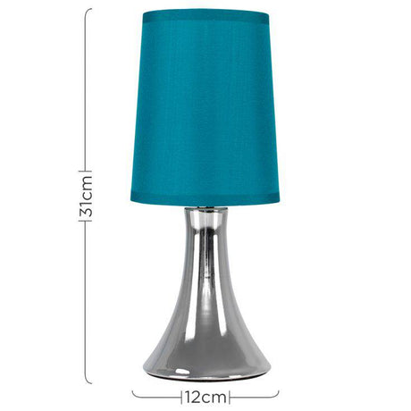 Trumpet Touch Table Lamp Chrome w/ Teal Shade - Comet Lighting