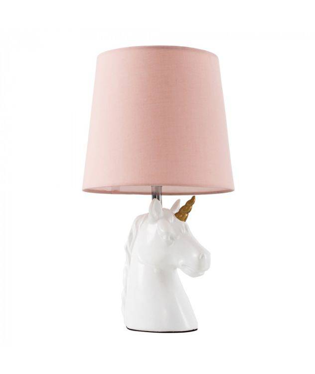 Unicorn Ceramic Table Lamp with Dusky Pink Tapered Shade - Comet Lighting