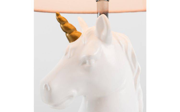 Unicorn Ceramic Table Lamp with Dusky Pink Tapered Shade - Comet Lighting