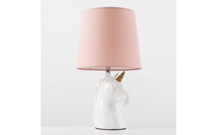 Unicorn Ceramic Table Lamp with Dusky Pink Tapered Shade - Comet Lighting