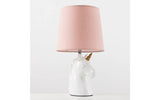 Unicorn Ceramic Table Lamp with Dusky Pink Tapered Shade - Comet Lighting