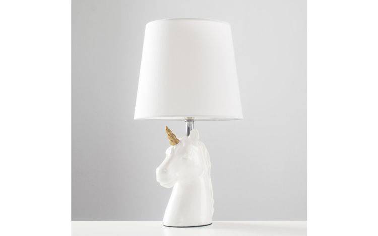 Unicorn Ceramic Table Lamp with White Tapered Shade - Comet Lighting