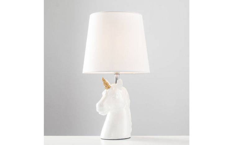 Unicorn Ceramic Table Lamp with White Tapered Shade - Comet Lighting