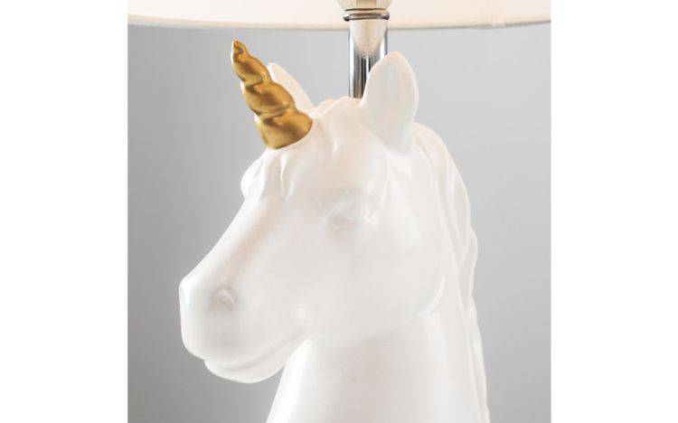 Unicorn Ceramic Table Lamp with White Tapered Shade - Comet Lighting