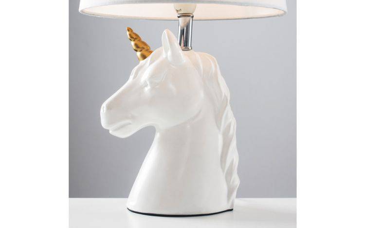 Unicorn Ceramic Table Lamp with White Tapered Shade - Comet Lighting