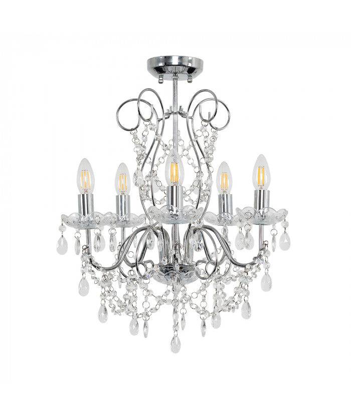 Viscount 5 Way Crystal Ceiling Light - Comet Lighting