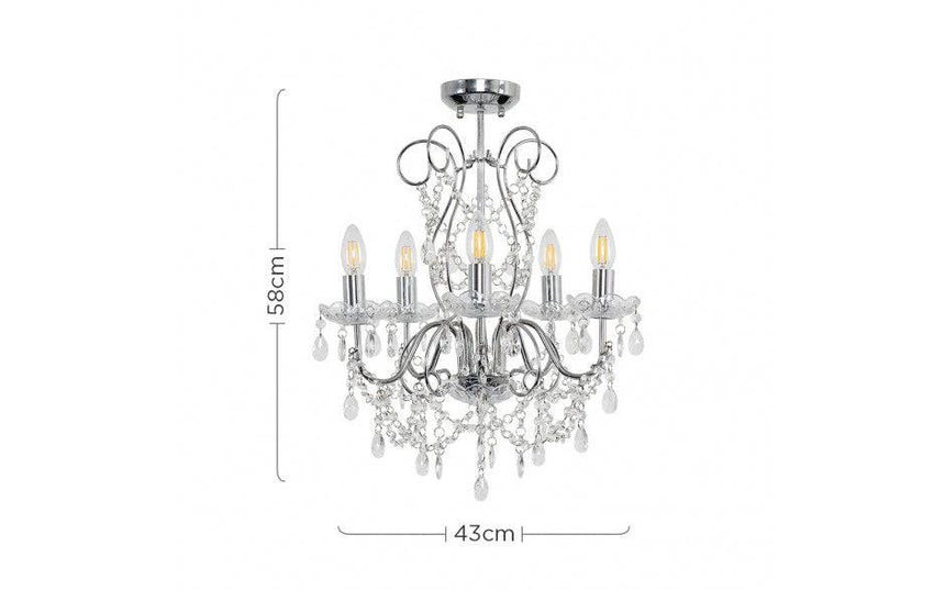 Viscount 5 Way Crystal Ceiling Light - Comet Lighting