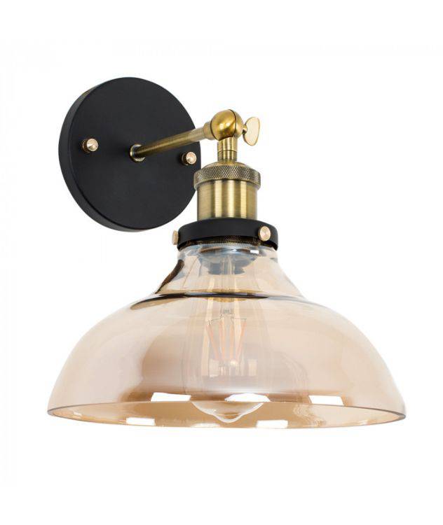 Wallace Steampunk Wall Light Amber Glass Shade - Comet Lighting