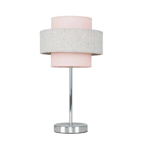 Weaver Blush Pink And Grey Herringbone Touch Table Lamp - Comet Lighting