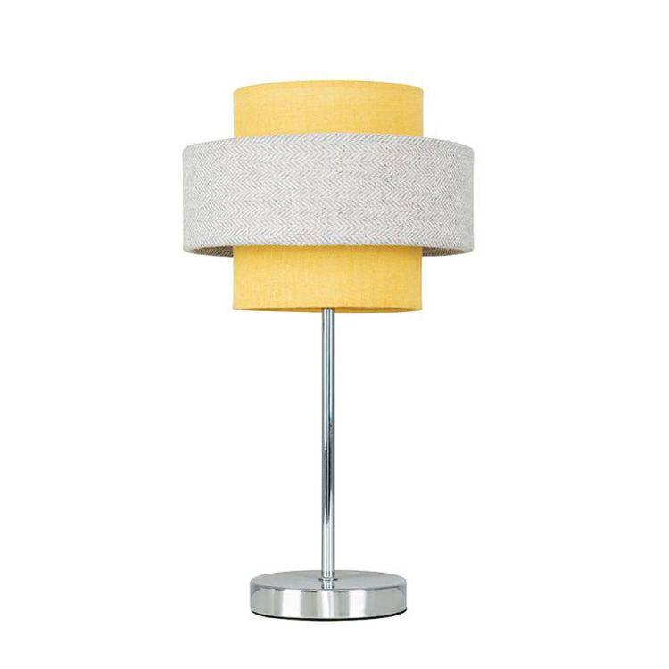 Weaver Mustard And Grey Herringbone Touch Table Lamp - Comet Lighting