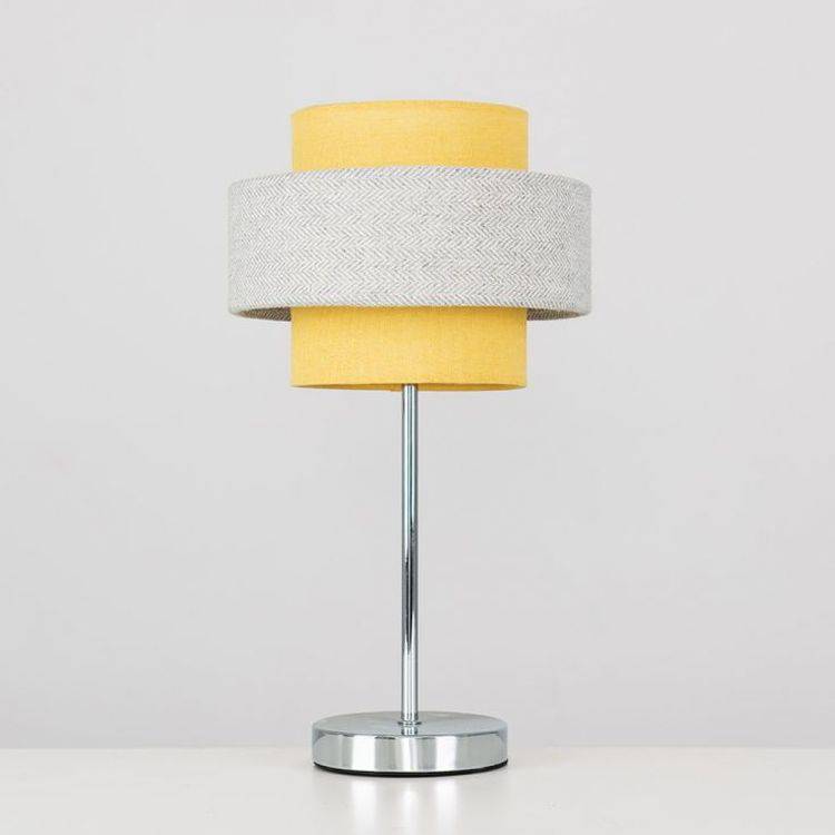 Weaver Mustard And Grey Herringbone Touch Table Lamp - Comet Lighting