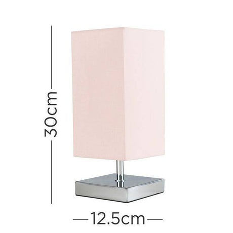 Yuko Square Chrome Touch Table With Pink Shade - Comet Lighting