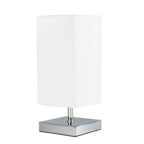 Yuko Square Chrome Touch Table With White Shade - Comet Lighting