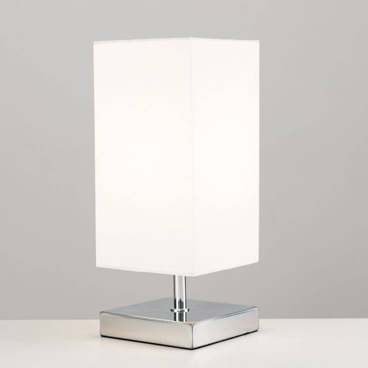 Yuko Square Chrome Touch Table With White Shade - Comet Lighting