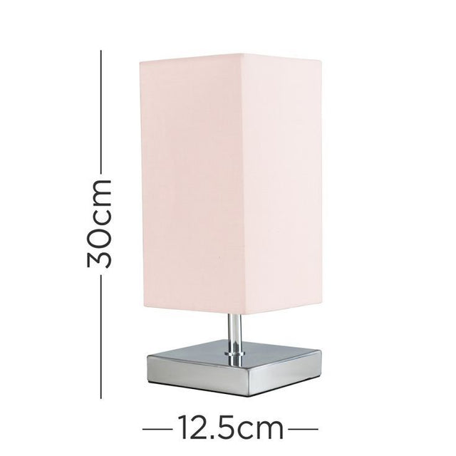 Yuko Square Chrome Touch Table With Pink Shade