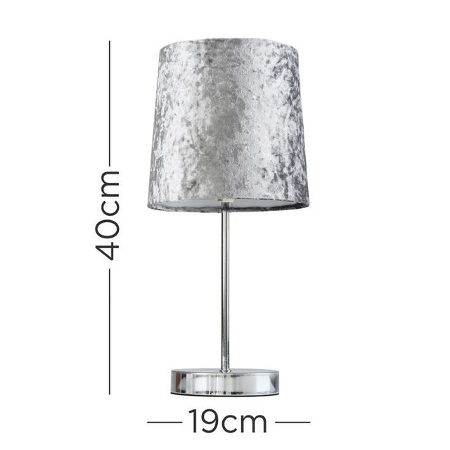 Polished Chrome Table Lamp With Silver Velvet Shade