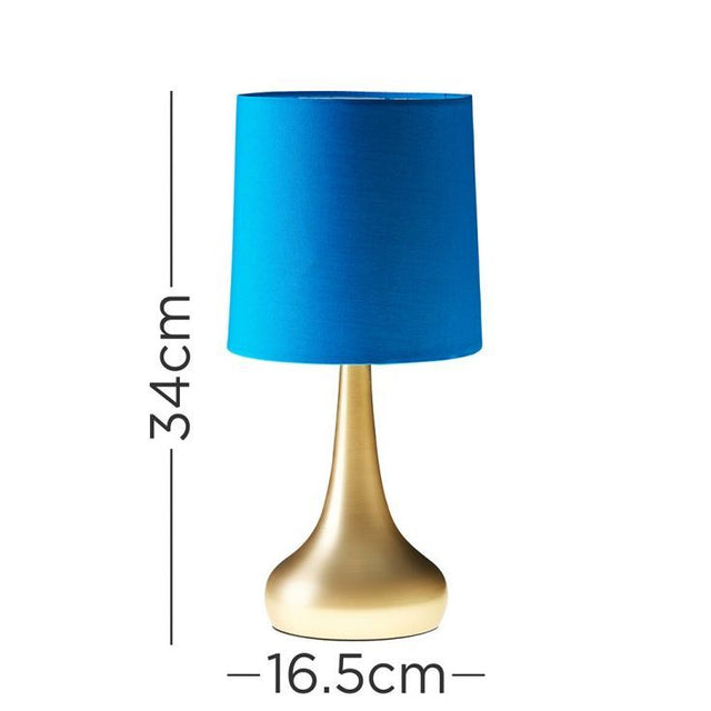 Pair Of Gold Teardrop Touch Table Lamps With French Blue Shades