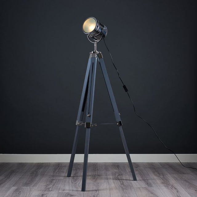 Starboard Spotlight Cool Grey and Chrome Tripod Floor Lamp