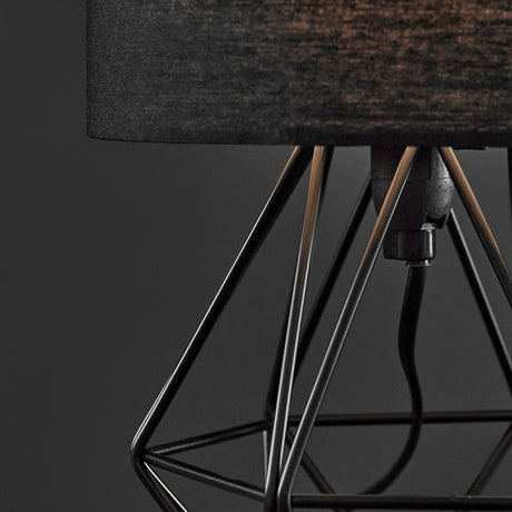 Mini Angus Geometric Satin Black Base Table Lamp Black Shade