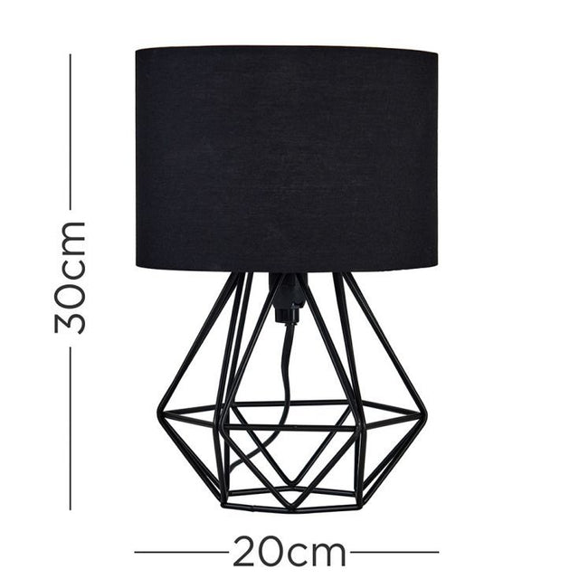 Mini Angus Geometric Satin Black Base Table Lamp Black Shade