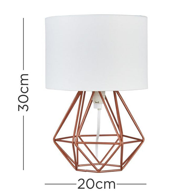 Mini Angus Geometric Copper Base Table Lamp White Shade