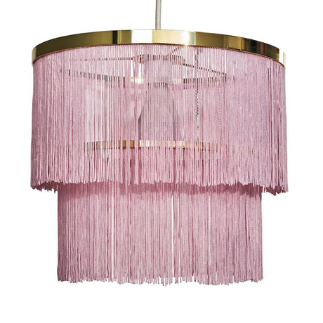 Charleston Polished Brass Pendant Shade With Pink Tassels