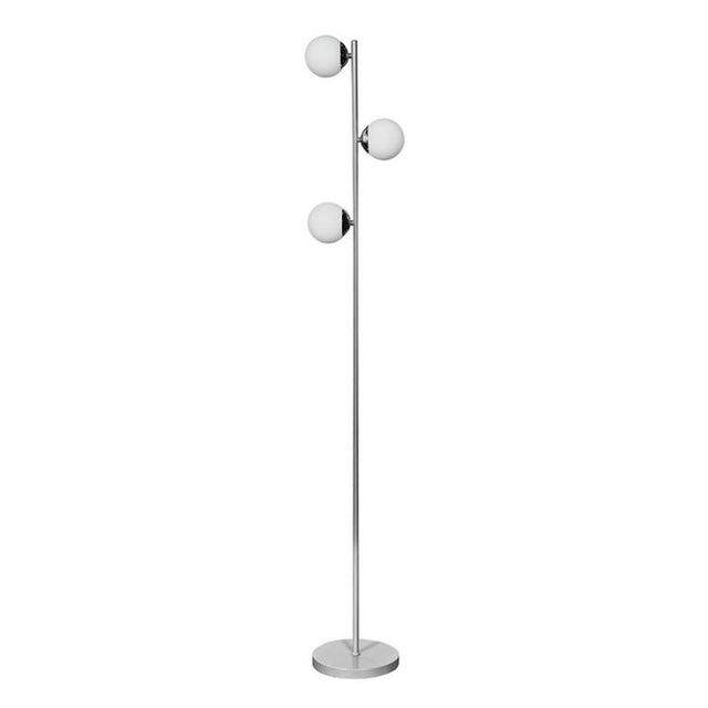 Beauworth 3 Way Cool Grey And Brushed Chrome Floor Lamp With Opal Glass Shade