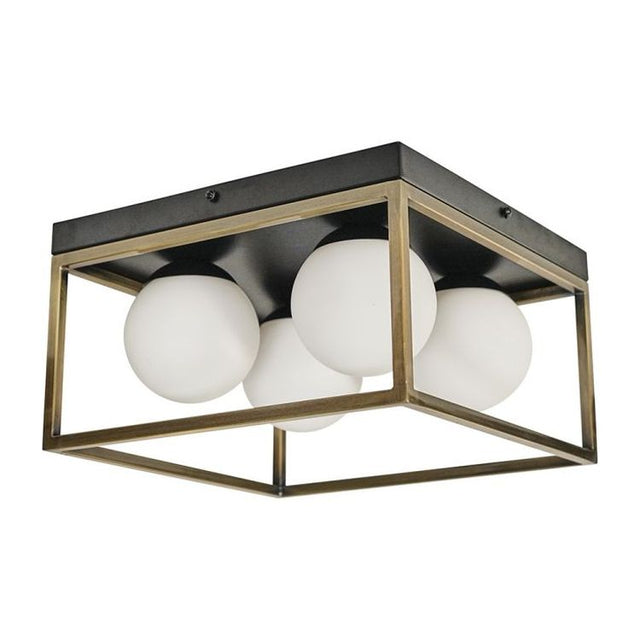 Beauworth 4 Way Black & Antique Brass Ceiling Light With Opal Glass Shades