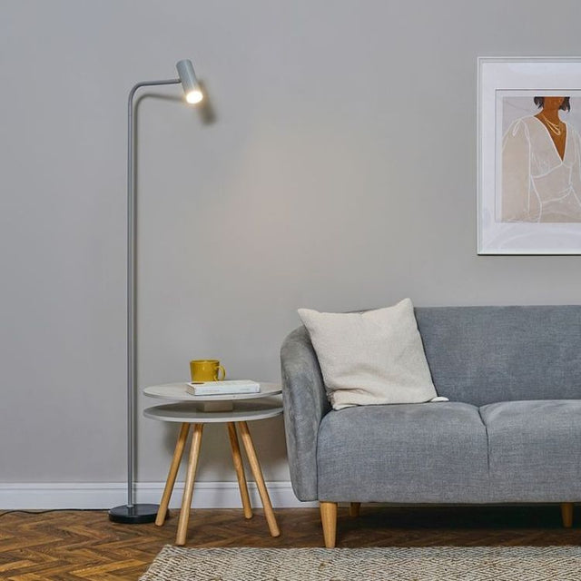 Selbourne Cool Grey Floor Lamp With Black Marble Base