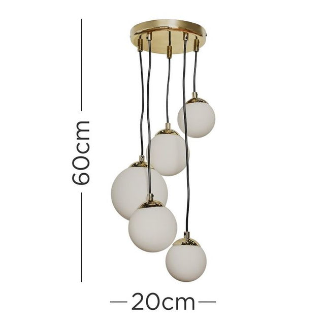Beauworth Brushed Gold 5 Way Ceiling Light With Opal Glass Shade