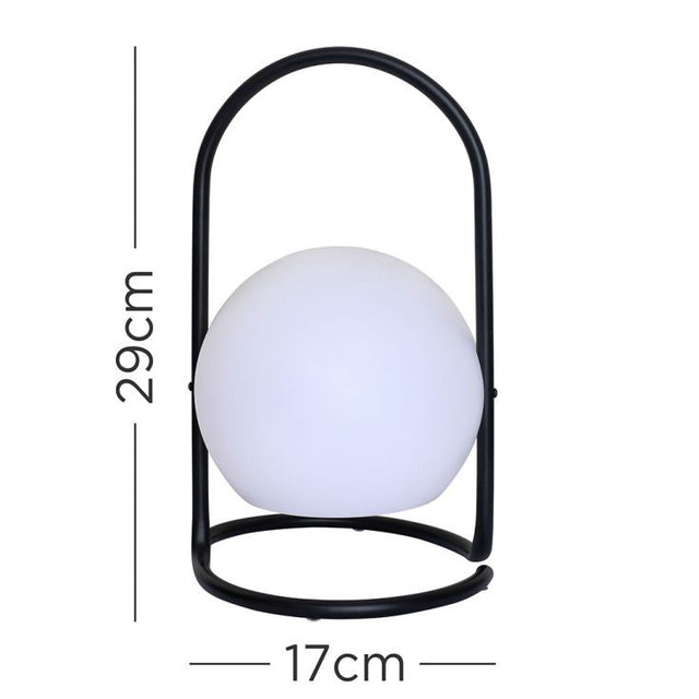 Corte Black Metal RGB LED Rechargeable Table Light w/ White Globe Shade