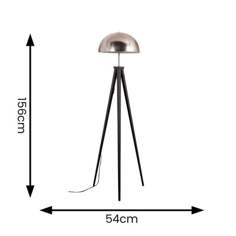 Horvit Black Tripod Floor Lamp With Brushed Chrome Domed Shade