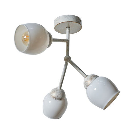 Kenton Aged Metal Effect 3 Way Ceiling Light With White Glass Shades