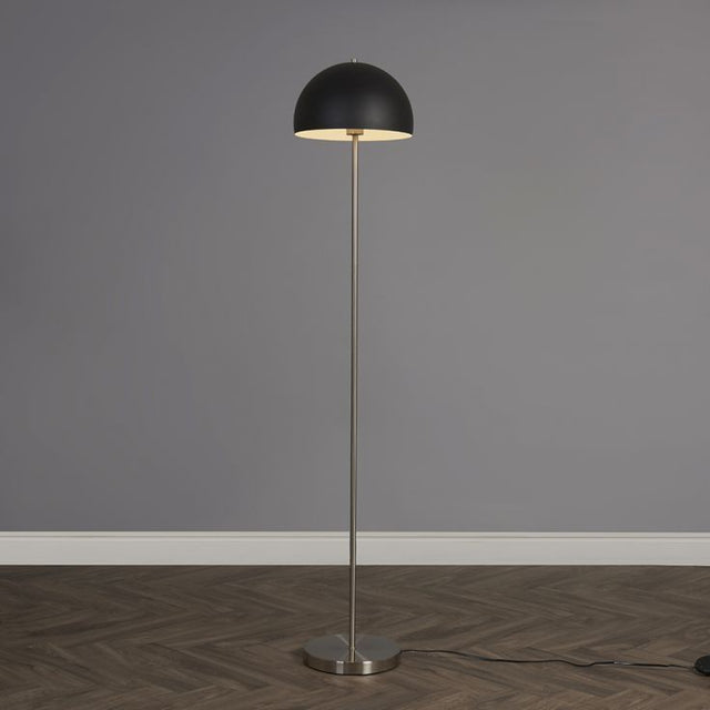 Dargai Brushed Chrome Floor Lamp With Matt Black Metal Dome Shade