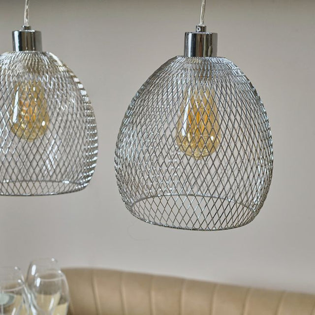 Novo Brushed Chrome 3 Way Over Table Ceiling Lights With Mesh Shades