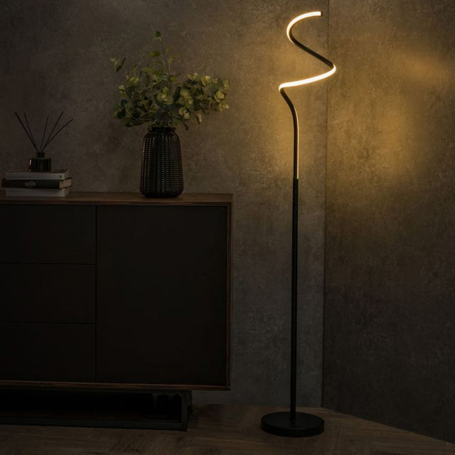 Infinity Matt Black 12w LED Spiral Floor Lamp 