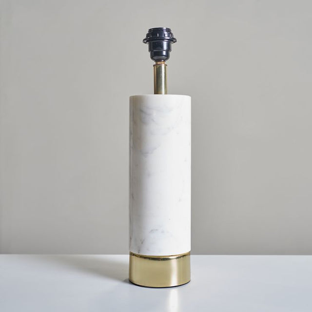 Amias White Marble and Brass Base Cylinder Table Lamp
