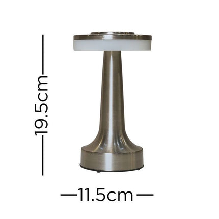 IP44 Talence Satin Nickel LED Rechargeable Touch Table Lamp