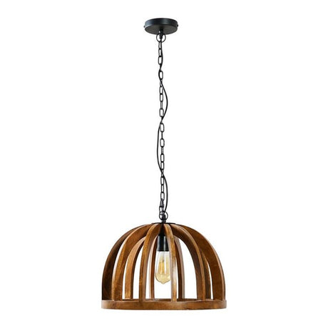 Oslo Natural Wooden Cage Pendant Ceiling Light With Black Chain
